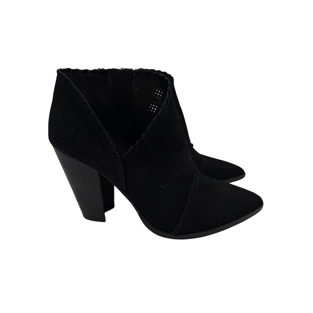 Vince Camuto Booties Womens 8.5 Black Excellent Perforated Suede Ankle Boots